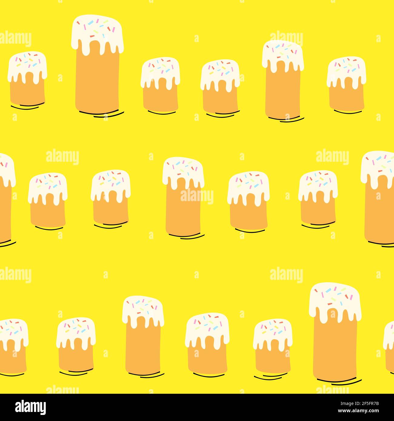 Seamless pattern with Easter cake of different sizes on a yellow background Stock Vector