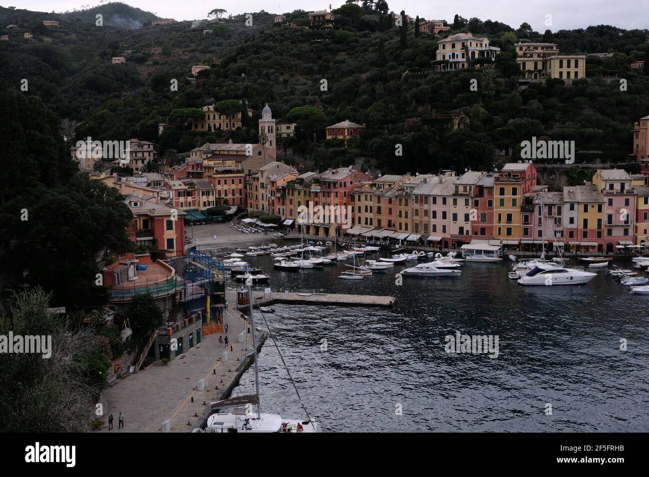 Yachts and Recreationa Boats - Colorful Traditional Houses - Portofino, Italy - Luxury High-End Little Town with a Small Harbour in Italian Riviera Stock Photo