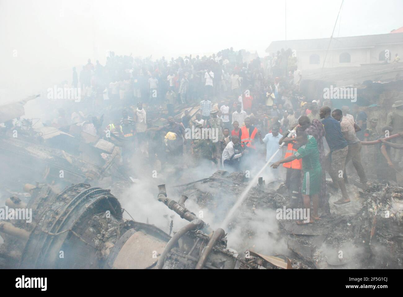 Dana Plane Crash: Rescue team at the crash site, Iju-Ishaga, Lagos State, Nigeria. Stock Photo