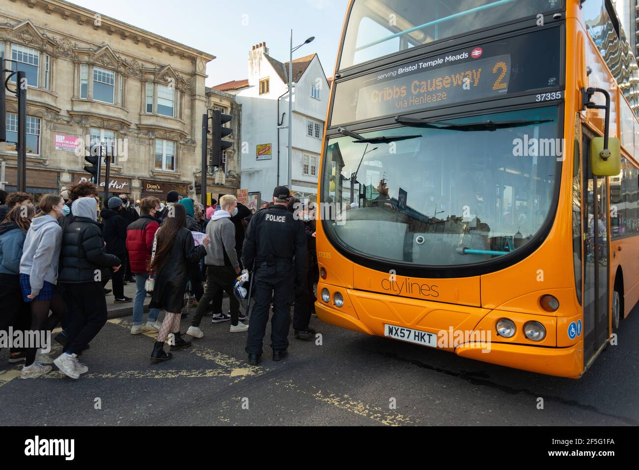 Bristol, UK. 26th Mar, 2021. A third day of protest in Bristol over the new law about protests takes place in the city centre . Credit: Peter Lopeman/Alamy Live News Stock Photo