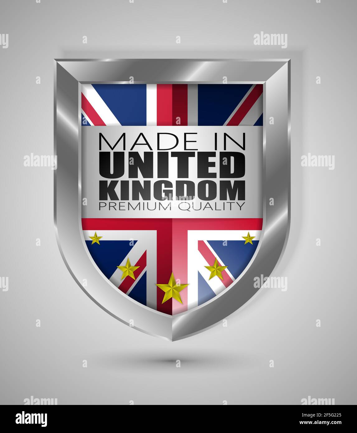 EPS10 Vector illustration. Realistic shield. Made in United Kingdom, Premium Quality. Perfect for any use. Stock Vector