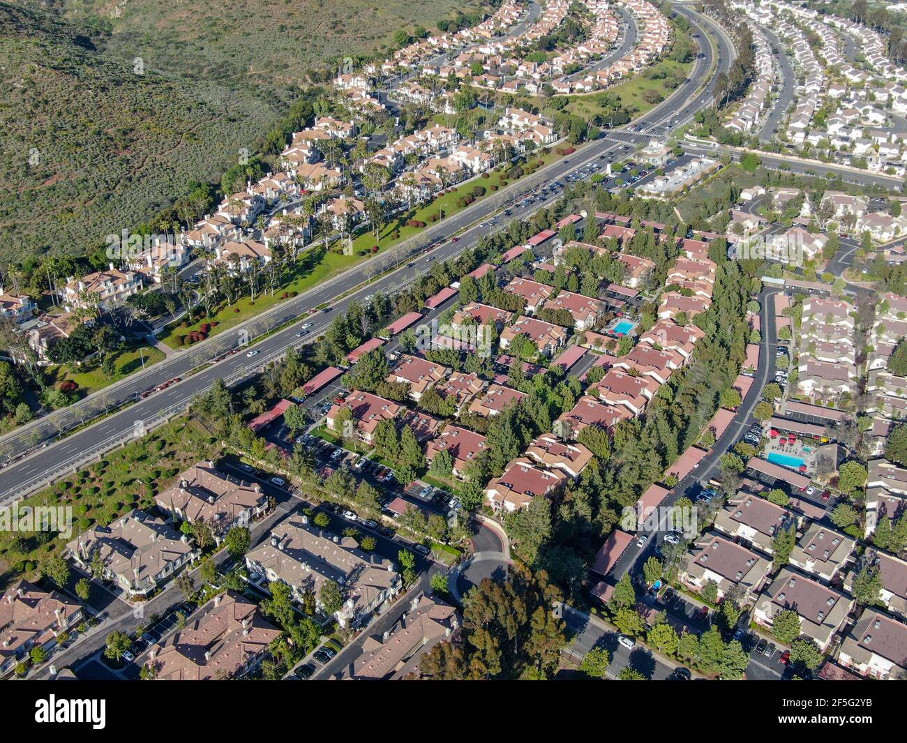 Aerial view of upper middle class neighborhood with big villas around in San Diego, California, USA. Stock Photo