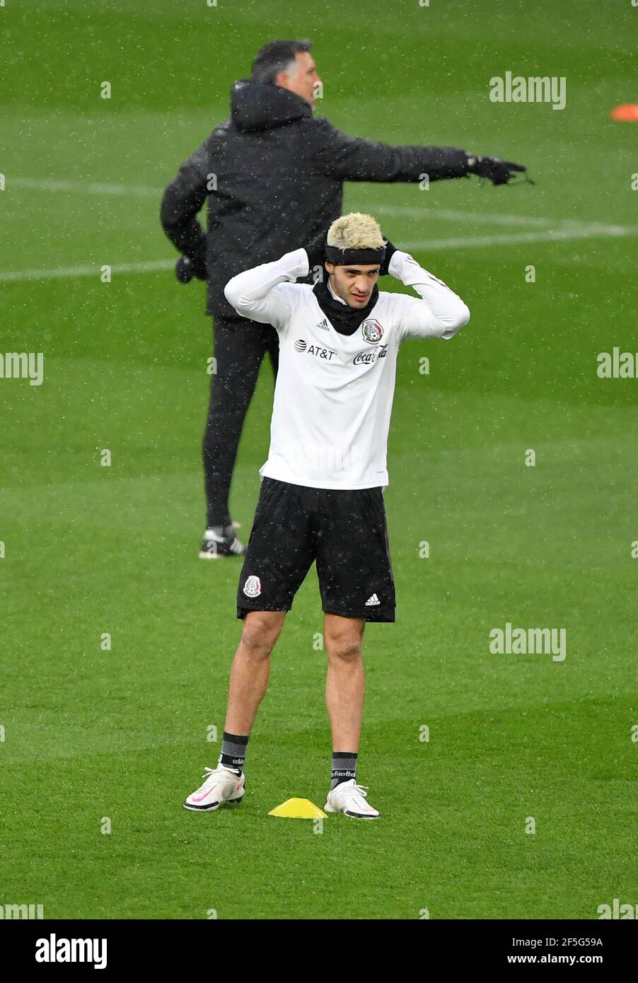 Mexico's Raul Jimenez during the training session at the Cardiff City Stadium, Cardiff. Picture date: Friday March 26, 2021. Stock Photo