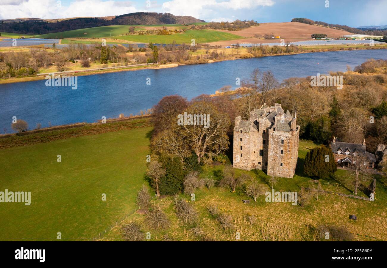 Aerial view of Elcho Castle near Rhynd, Perthshire, Scotland UK Stock Photo