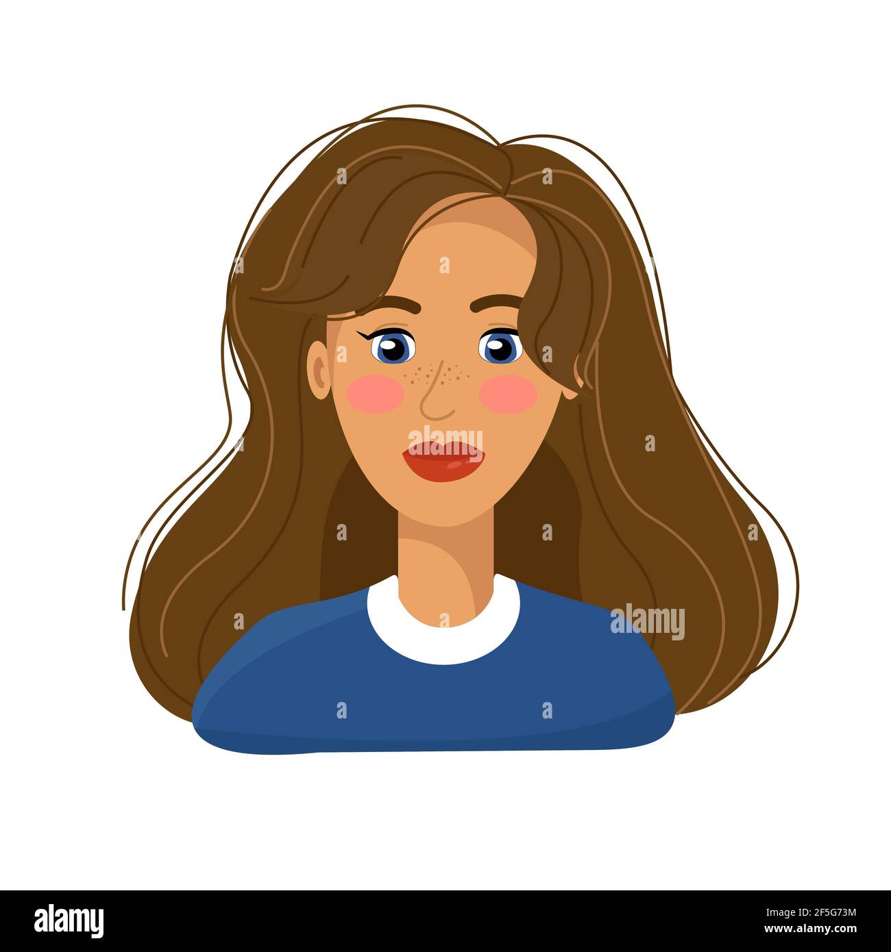 Cute portrait of a girl with blue eyes, pink cheeks,vector character in flat style, avatar for a girl. Stock Vector