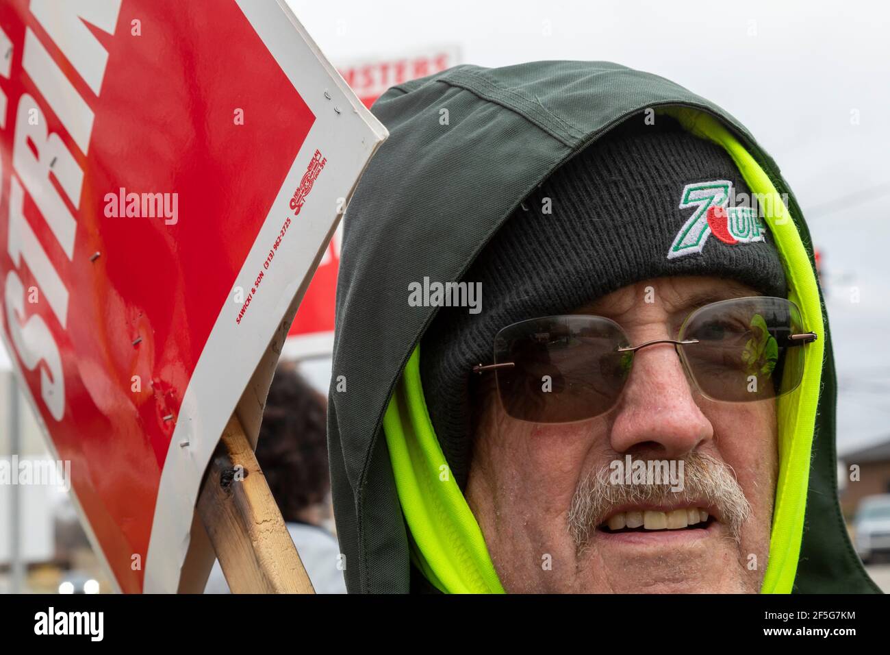 Redford Township, Michigan, USA. 26th Mar, 2021. Workers and supporters