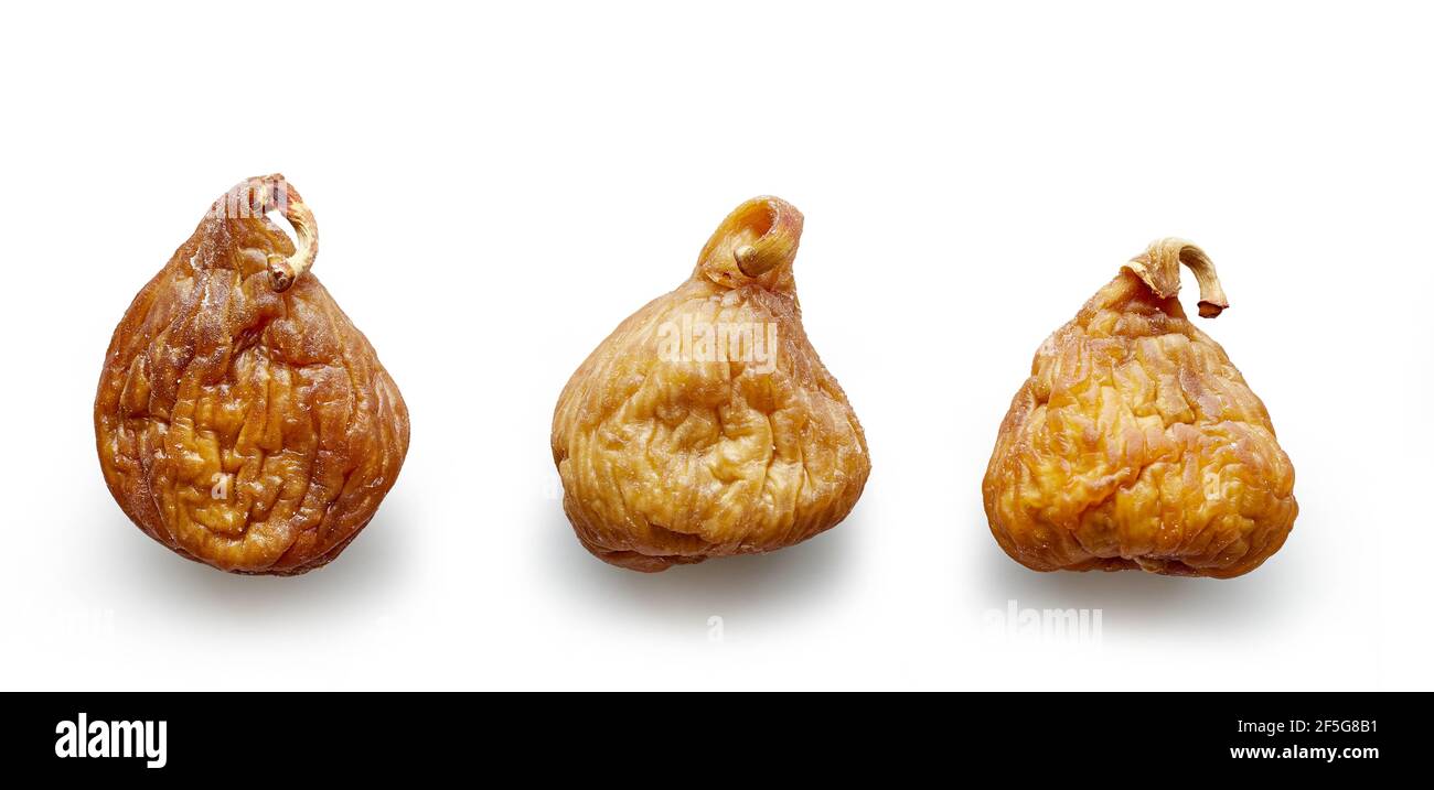 various dried figs isolated on white background, top view Stock Photo