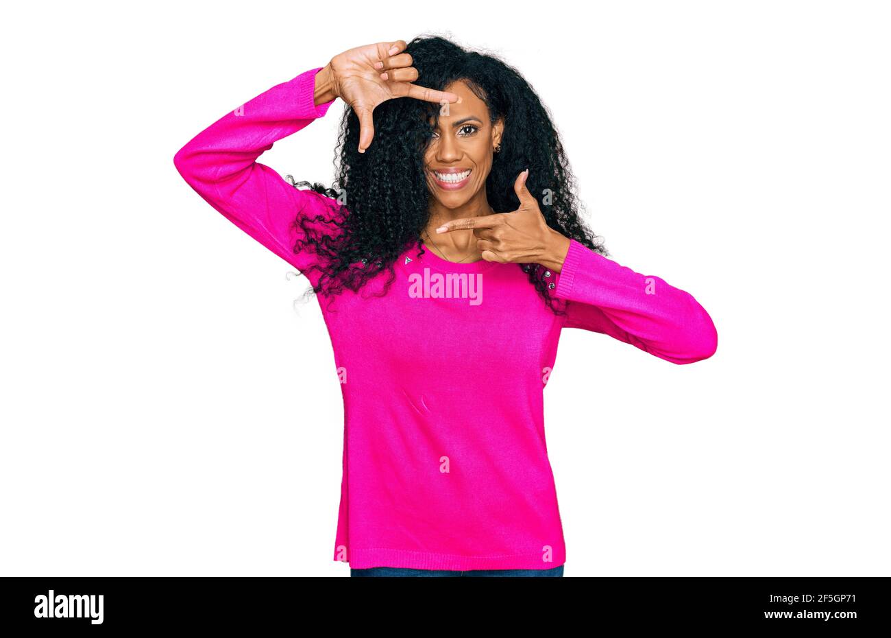 Middle age african american woman wearing casual clothes smiling making ...