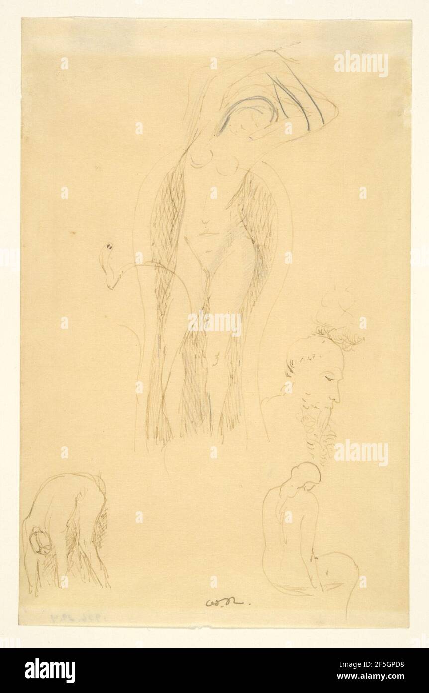 Redon - Sheet of studies (Nu et Profil Barbu or Feuille d’Etudes avec Nu Feminin), 1996.29.4. Stock Photo