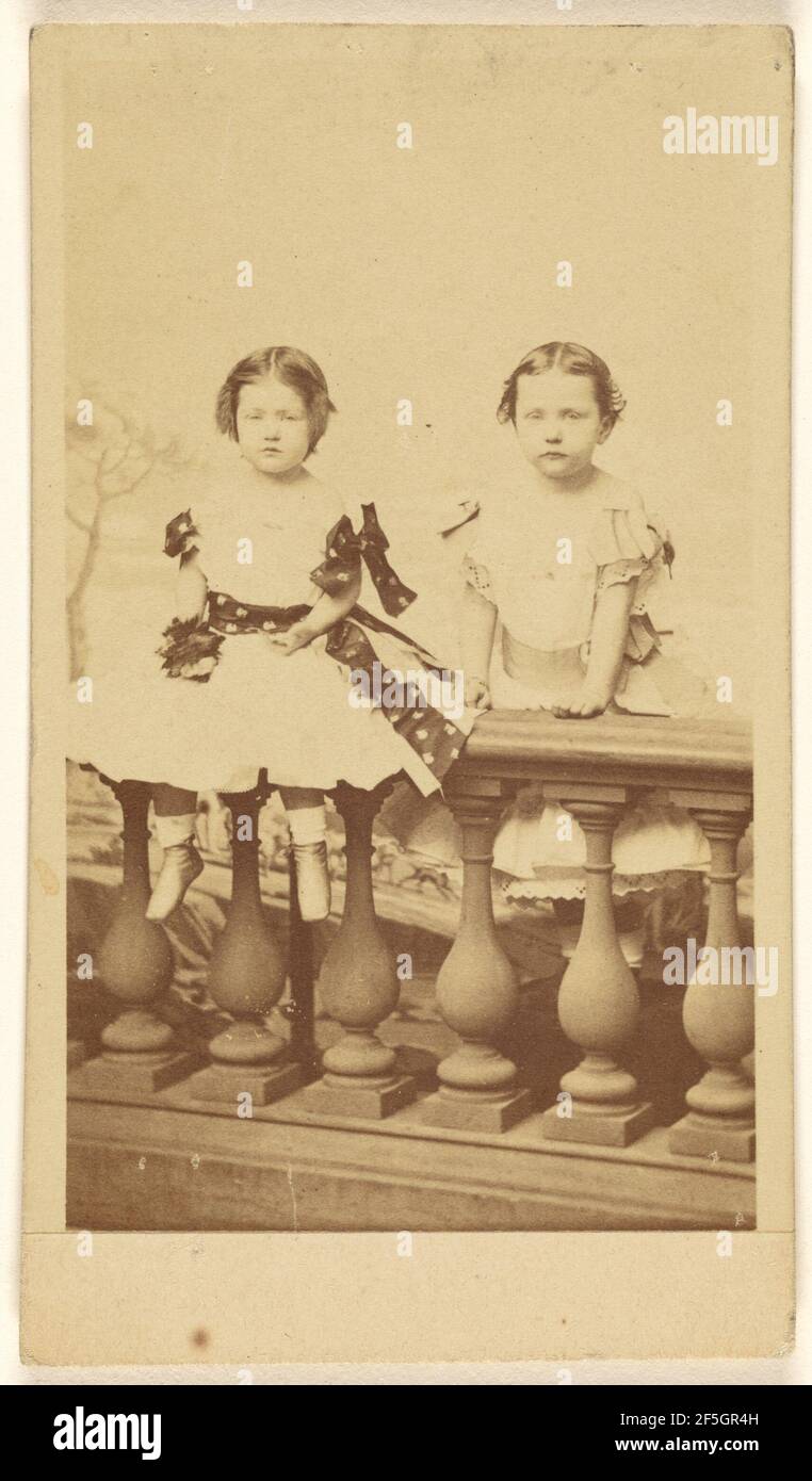 Two unidentified little girls posed on a railing. Charles DeForest Fredricks (American, 1823