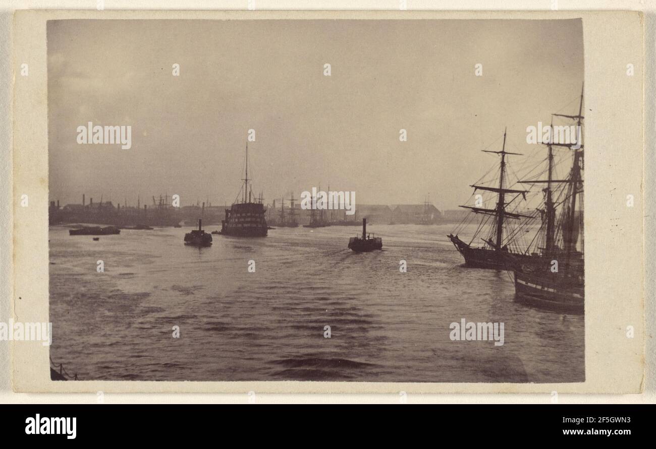 View of harbor at The Thames at Greenwich?. Ludwig Schultz (British, active Greenwich, England 1860s) Stock Photo