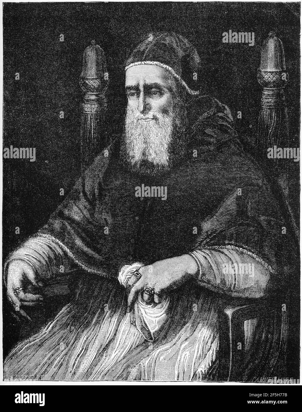 Engraving of Pope Julius II, ruler of the Papal States from 1503 to his death in 1513. illustration from 'The history of Protestantism' by James Aitken Wylie (1808-1890), pub. 1878 Stock Photo