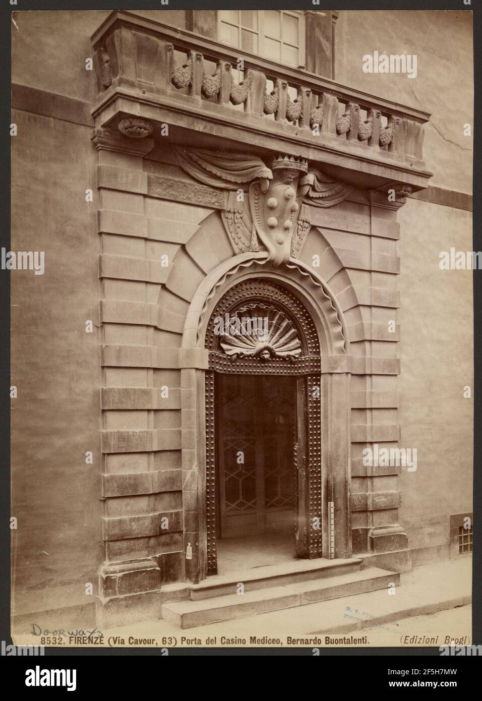 Firenze (Via Cavour, 63) - Porta del Casino Mediceo, Bernardo Buontalenti. Carlo Brogi (Italian, 1850 - 1925) Stock Photo