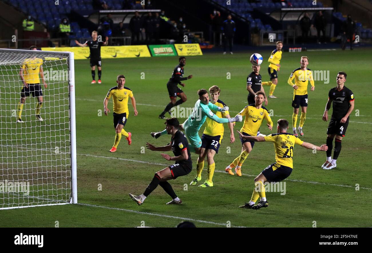 Oxford United S Jack Stevens Makes A Save During The Sky Bet League One Match At The Kassam Stadium Oxford Picture Date Friday March 26 21 Stock Photo Alamy