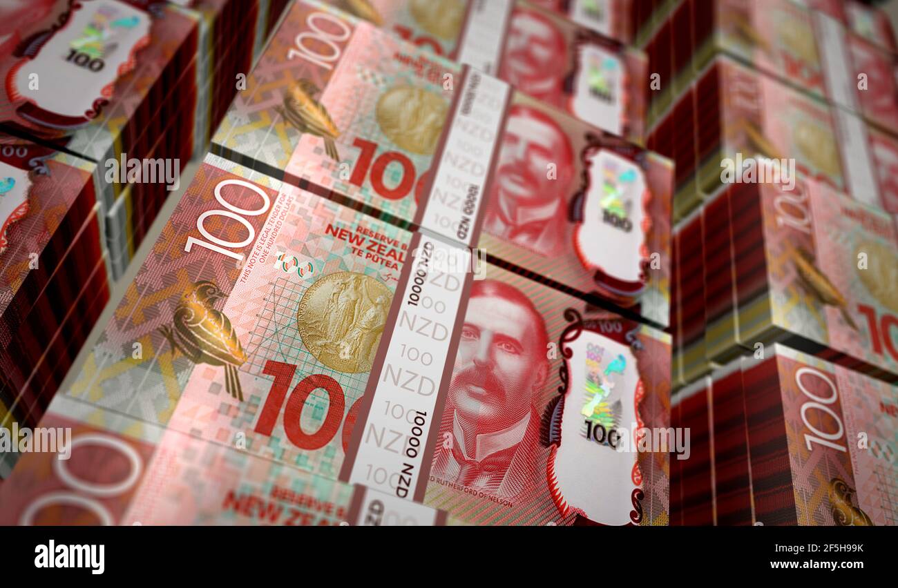 New Zealand Dollar money pack 3d illustration. 100 NZD banknote