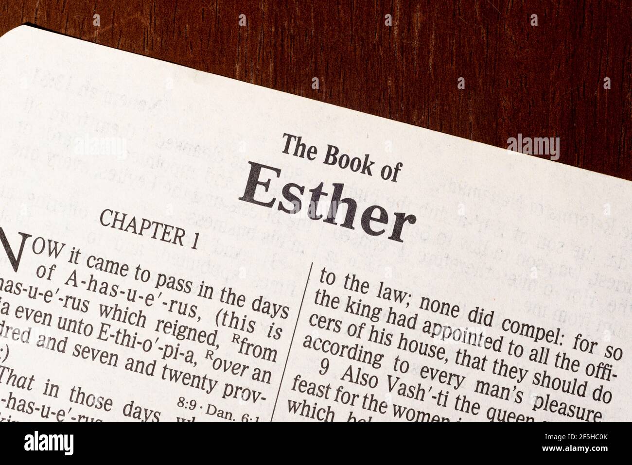 Close-up photo of the title page of the Book of Esther Stock Photo