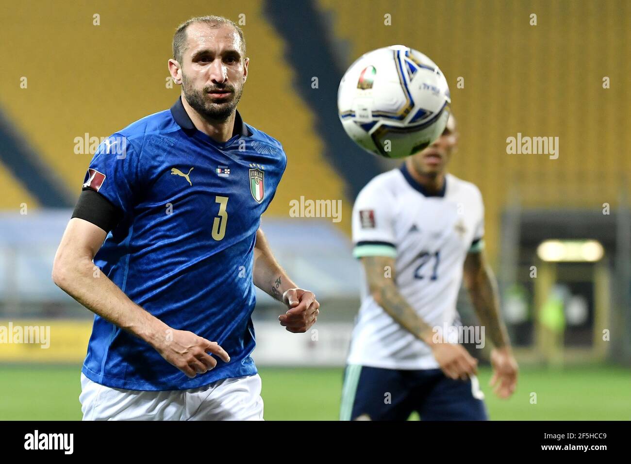 Parma, Italy. 25th Mar, 2021. Giorgio Chiellini of Italy in action during the FIFA World Cup 2022 qualification football match between Italy and Northerrn Ireland at stadio Ennio Tardini in Parma (Italy), March 25th, 2021. Photo Andrea Staccioli/Insidefoto Credit: insidefoto srl/Alamy Live News Stock Photo