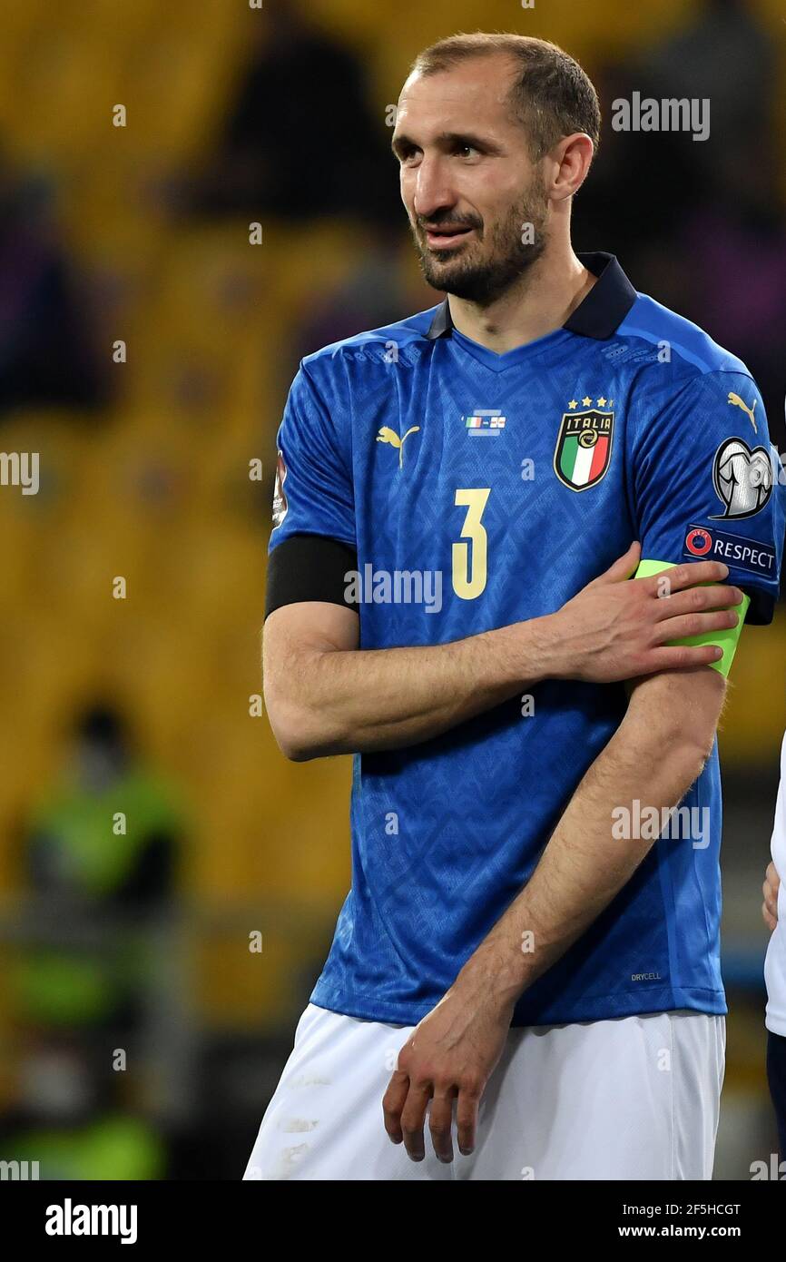 Parma, Italy. 25th Mar, 2021. Giorgio Chiellini of Italy reacts during the FIFA World Cup 2022 qualification football match between Italy and Northerrn Ireland at stadio Ennio Tardini in Parma (Italy), March 25th, 2021. Photo Andrea Staccioli/Insidefoto Credit: insidefoto srl/Alamy Live News Stock Photo