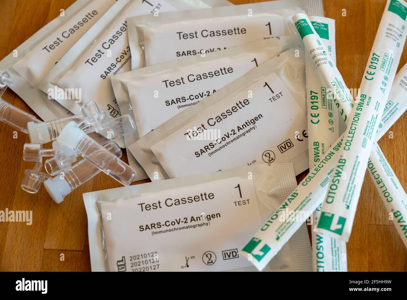 Corona Antigen Rapid Test, lay test, self-test, for the detection of SARS-CoV-2 infection, Stock Photo