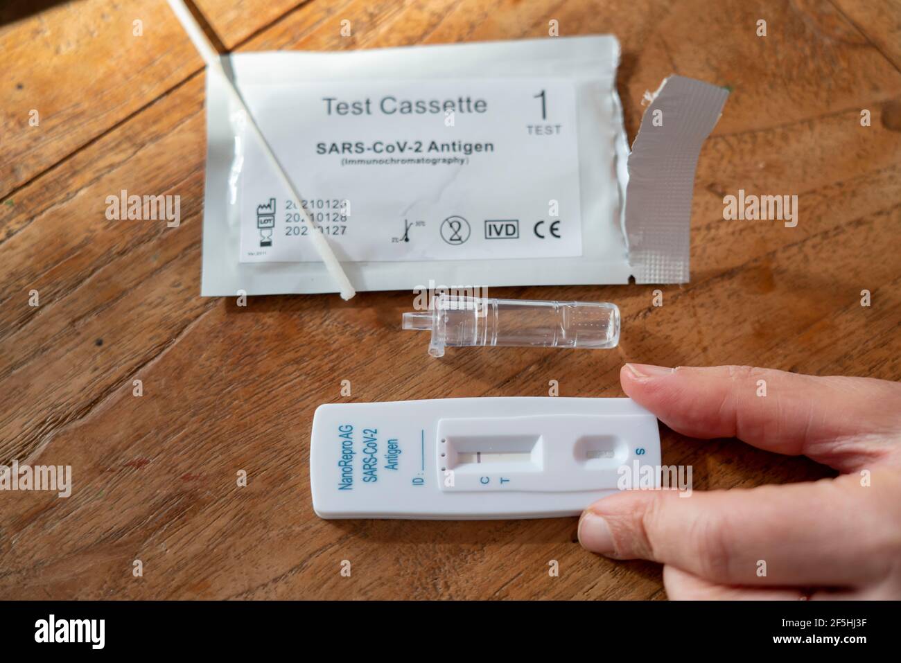 Corona Antigen Rapid Test, lay test, self-test, for the detection of SARS-CoV-2 infection, test result, negative, Stock Photo