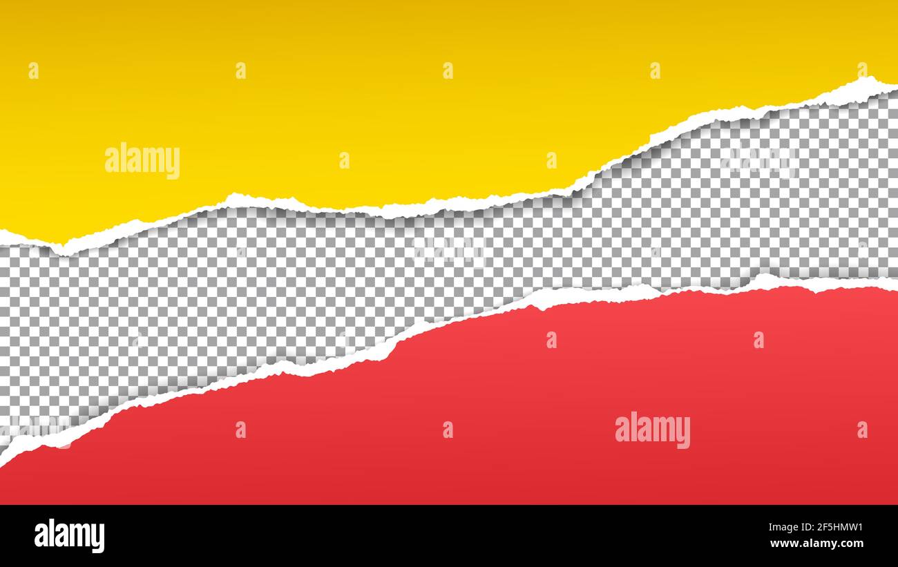 Page Ripped Yellow Vector Torn, ripped yellow and red paper strips with soft shadow are on ...