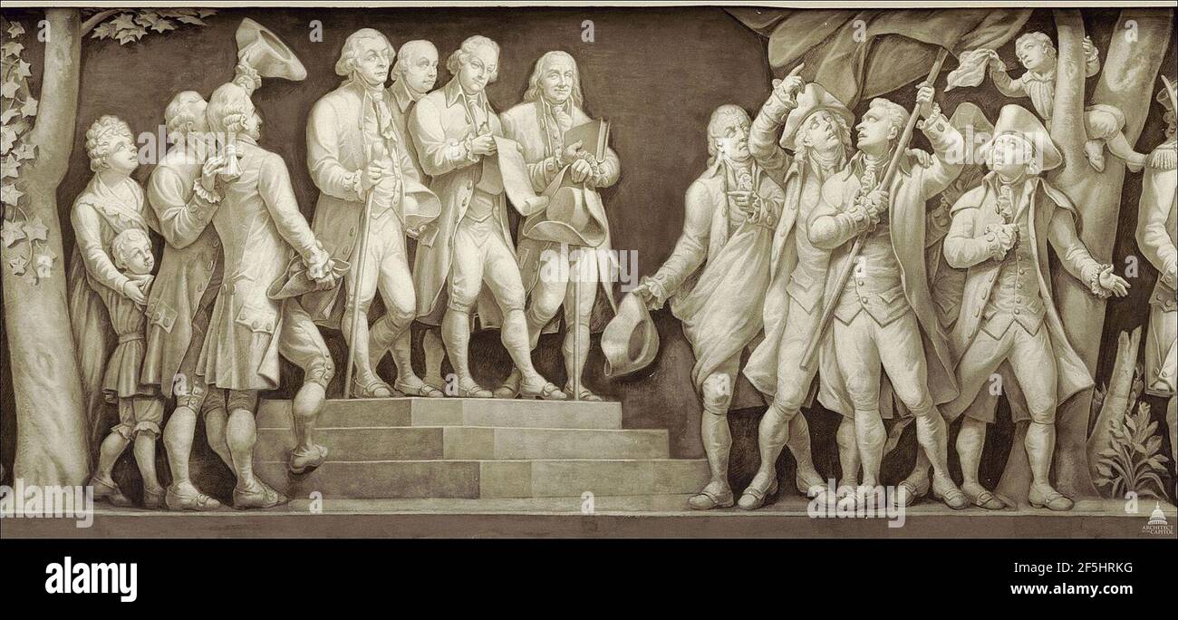 Reading of Declaration of Independence by Costaggini. Stock Photo
