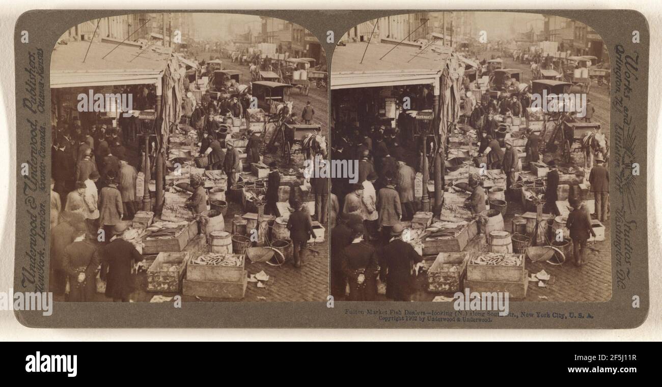 Fulton Fish Market Dealers looking (N.) along South Str., New York City, U.S.A.. Underwood
