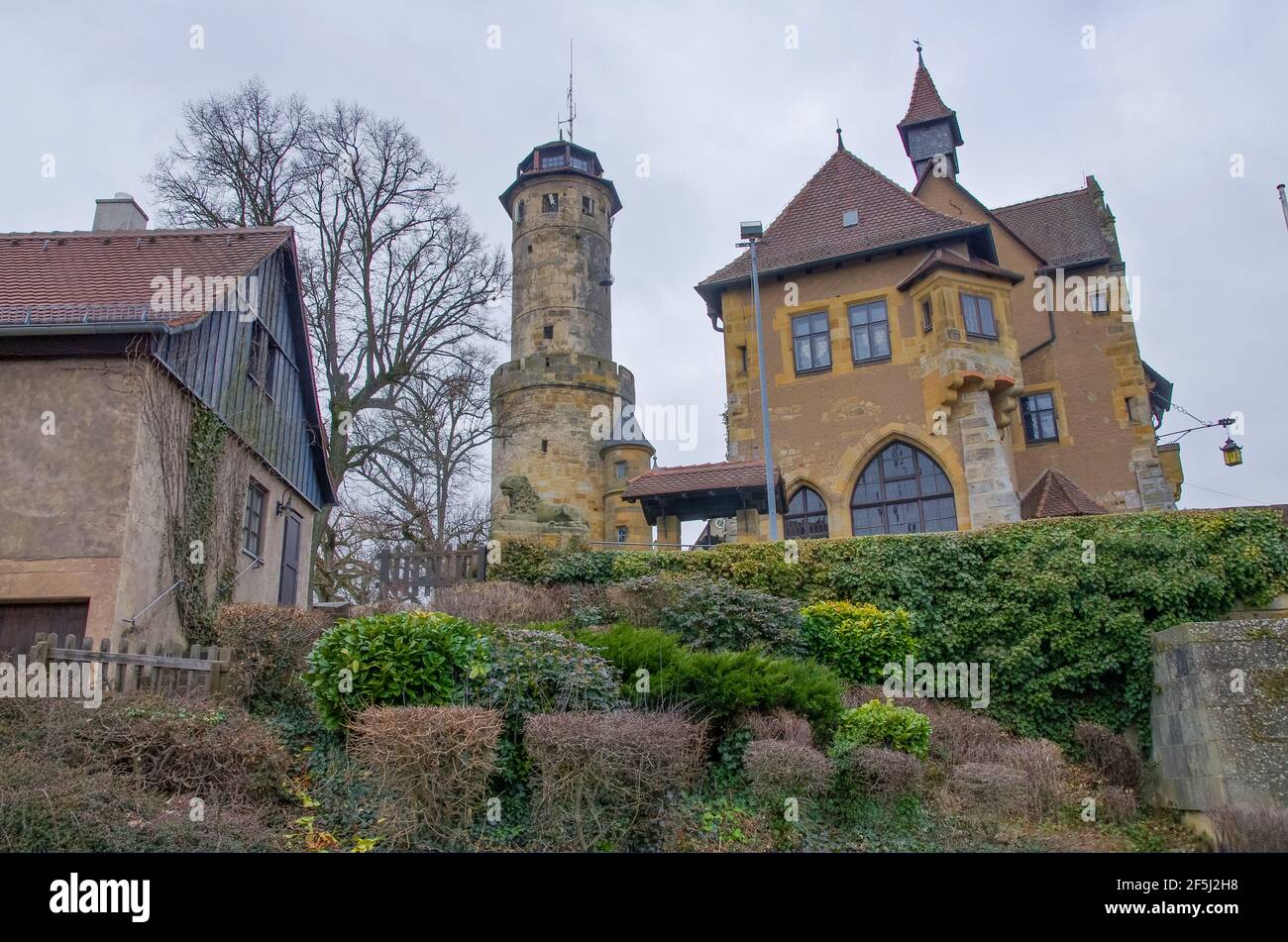 Bamberg, Germany, 20.02.2021. Courtyard of the Altenburg Castle near the historic World Heritage city of Bamberg Stock Photo