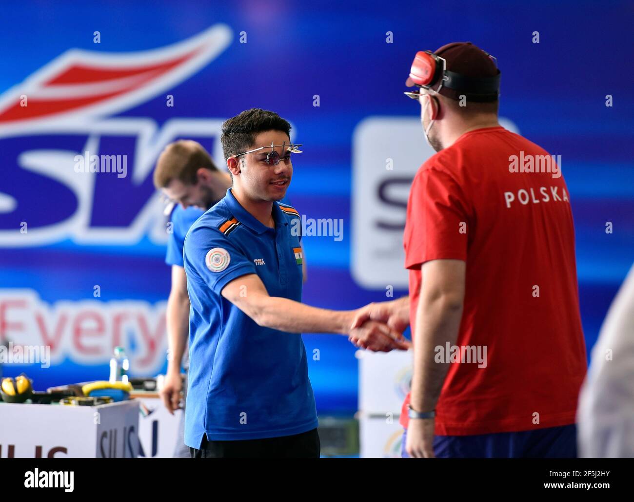 New Delhi, India. 26th Mar, 2021. NEW DELHI, INDIA - MARCH 26: Indian Shooter Vijayveer Sidhu during 25m Rapid Fire Pistol men's final of International Shooting Sports Federation (ISSF) World Cup 2021, at Dr Karni Singh Shooting Ranges, on March 26, 2021 in New Delhi, India. (Photo by Sanjeev Verma/ Hindustan Times/Sipa USA) Credit: Sipa USA/Alamy Live News Stock Photo