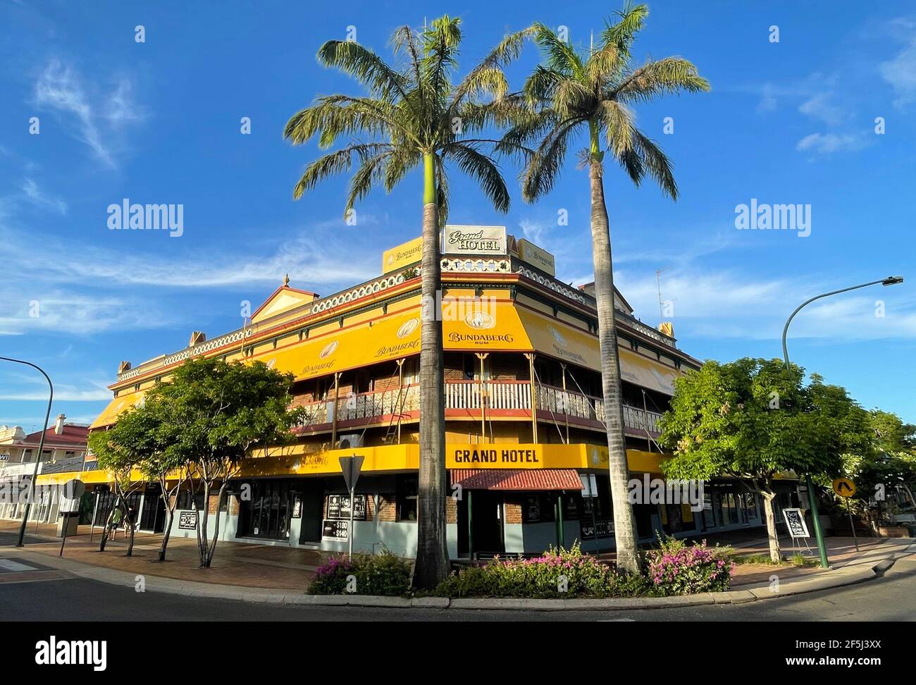 Facade of the Grand Budaberg Hotel, built in early 20th century in central town of Bundaberg, Queensland, Australia Stock Photo