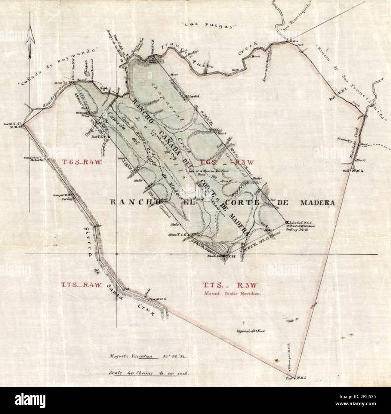 Rancho Cañada del Corte de Madera map. Stock Photo