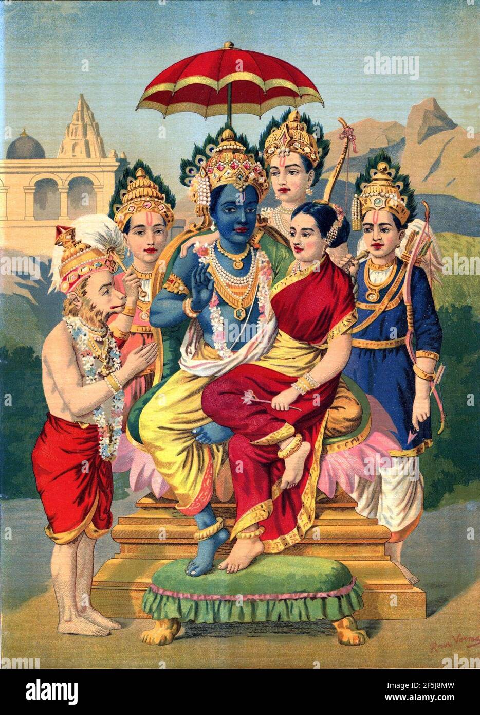 Lithographie Vintage Raja Ravi Varma Press - Inde Circa 1940 - Thème Hindou - Bon état