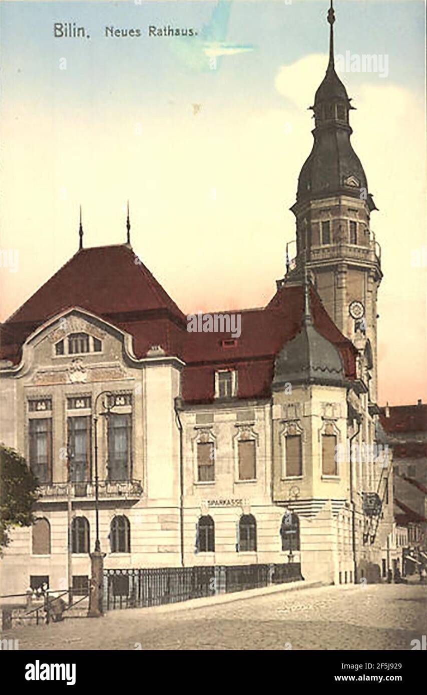 Radnice v Bílině v době jejího postavení. Stock Photo