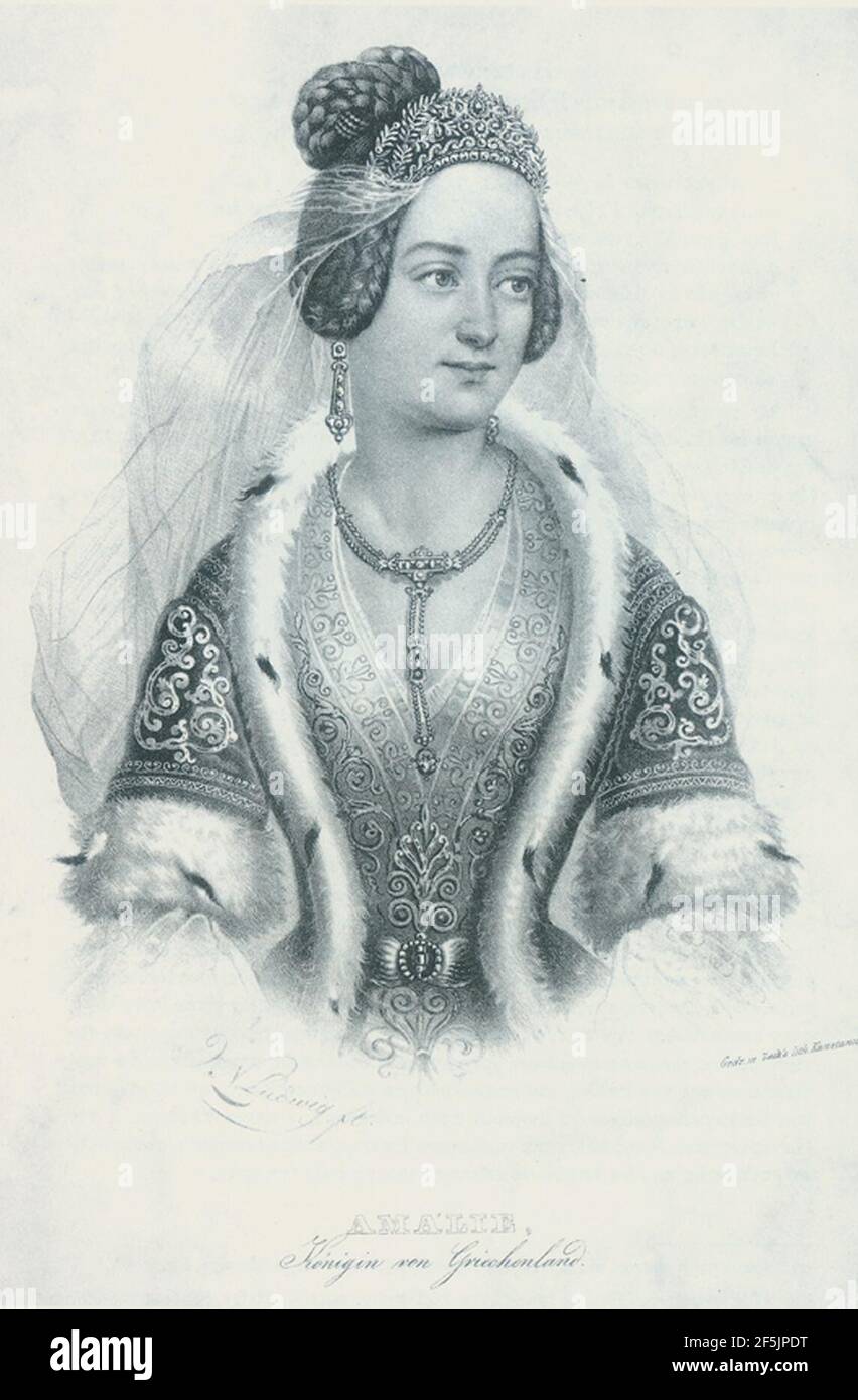 Queen amalia of greece litograph. Stock Photo