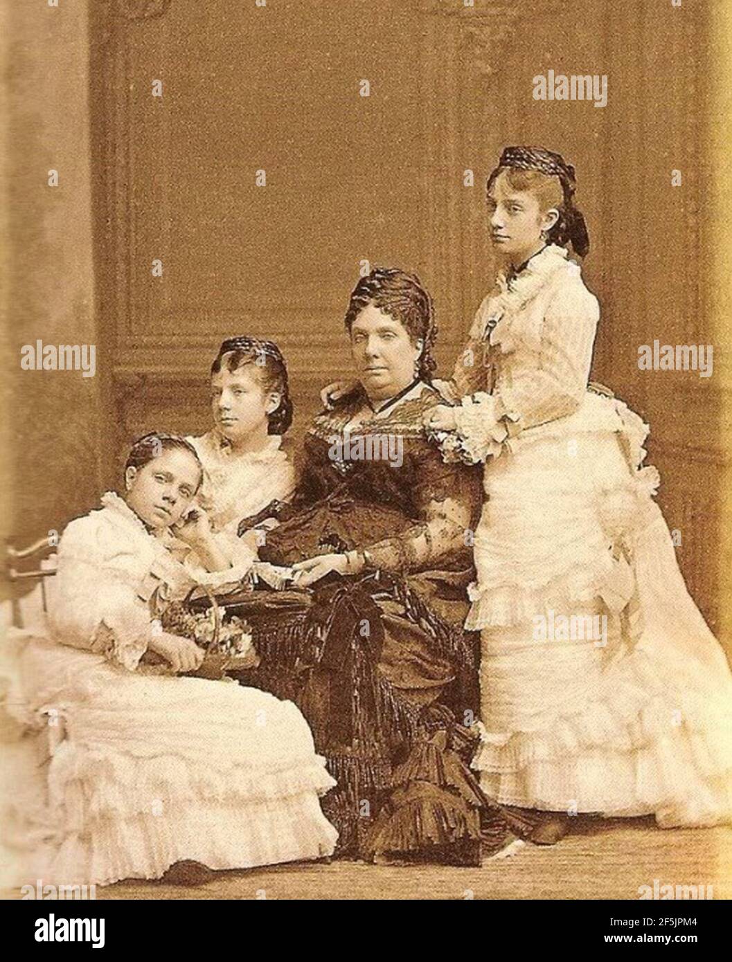 Queen Isabella II with her three youngest daughters. Stock Photo