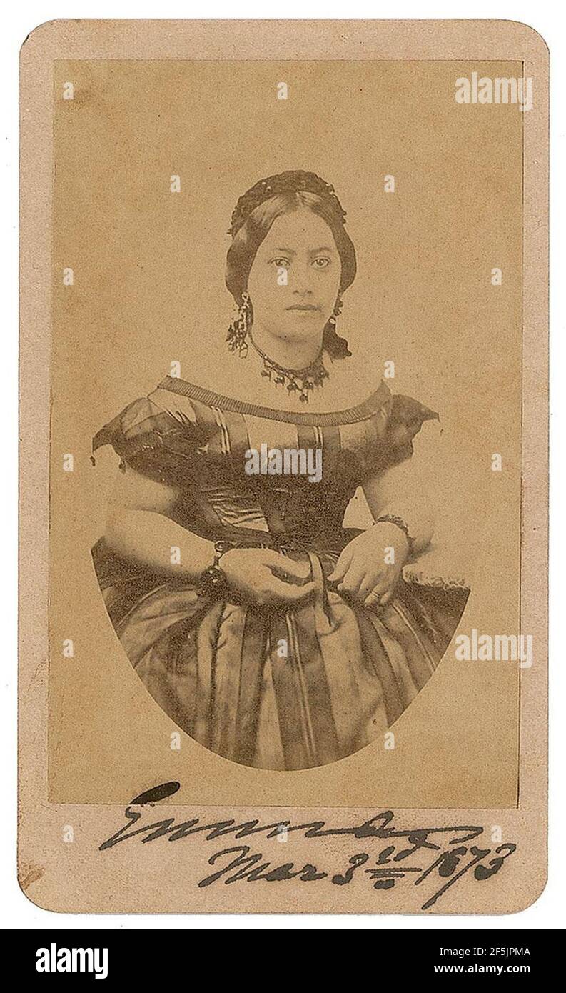 Queen Emma of Hawaii, c. 1859, carte de visite published by H. L. Chase, signed ''Emma, Mar 3rd 1873''. Stock Photo