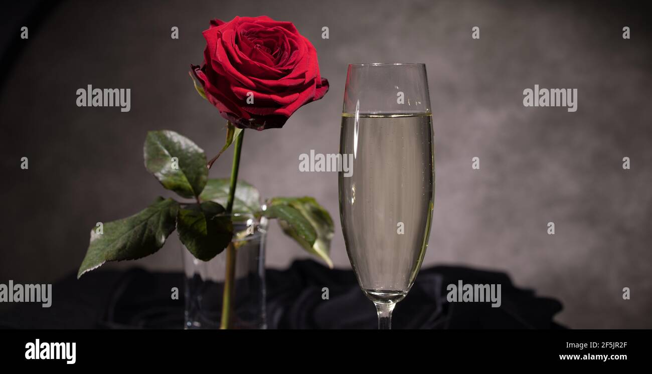 Couple red roses champagne hi-res stock photography and images - Alamy