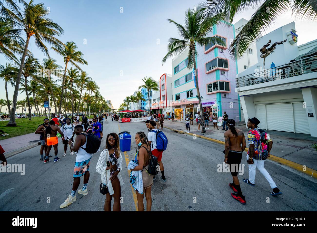 Photo of Spring Break in Miami Beach with police enforced 8pm curfew Stock Photo