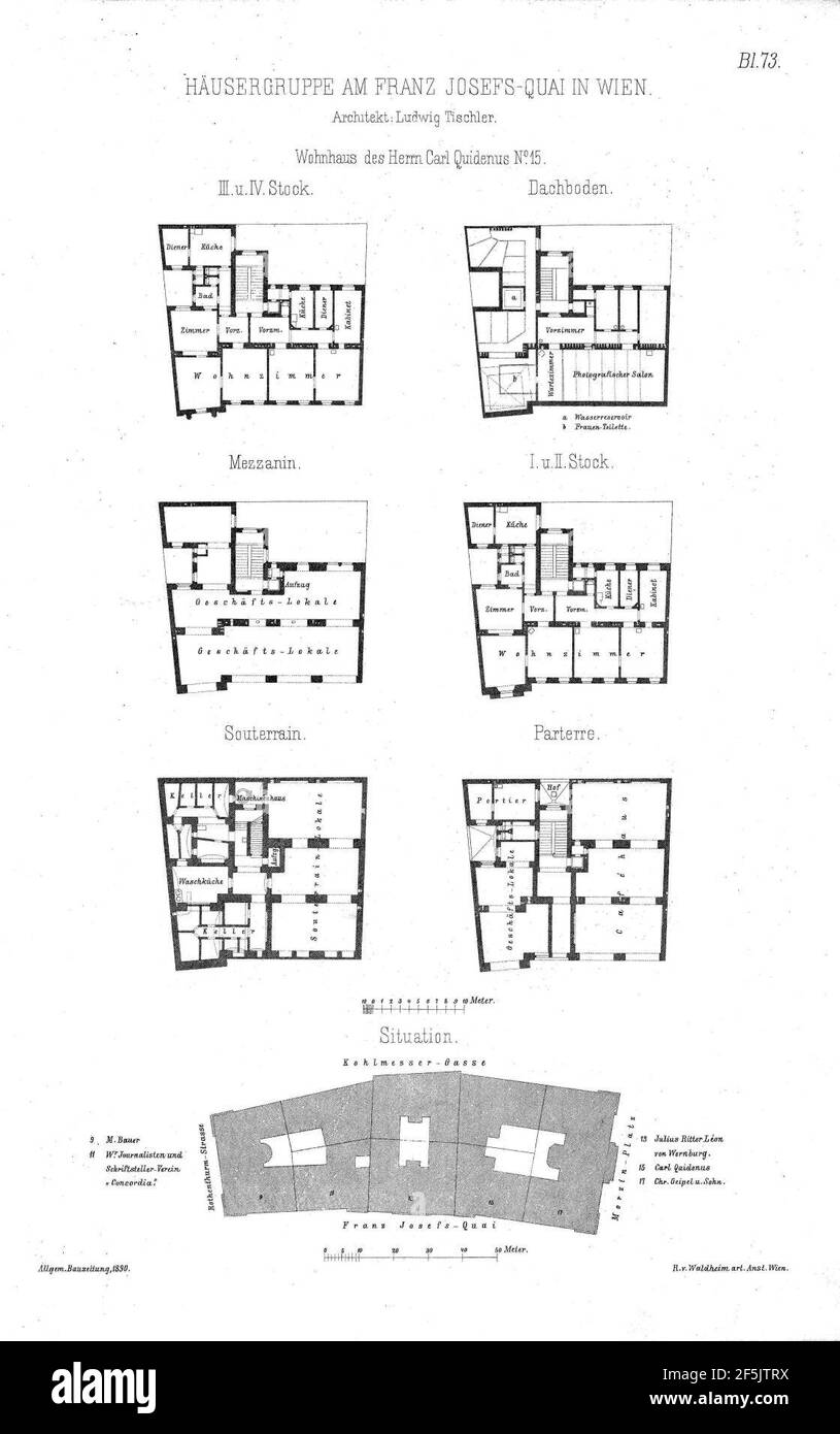 Quidenus building, Franz-Josefs-Kai, Vienna, 1890. Stock Photo