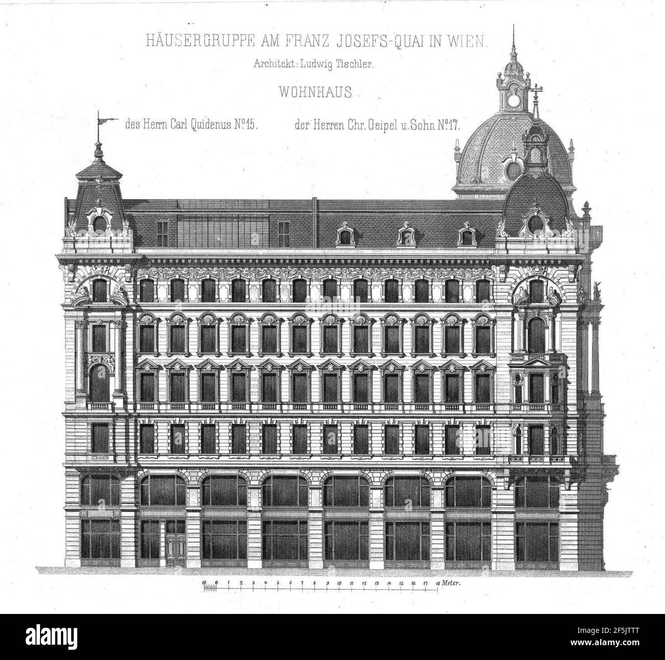 Quidenus and Geipel buildings, Franz-Josefs-Kai, Vienna, 1890. Stock Photo