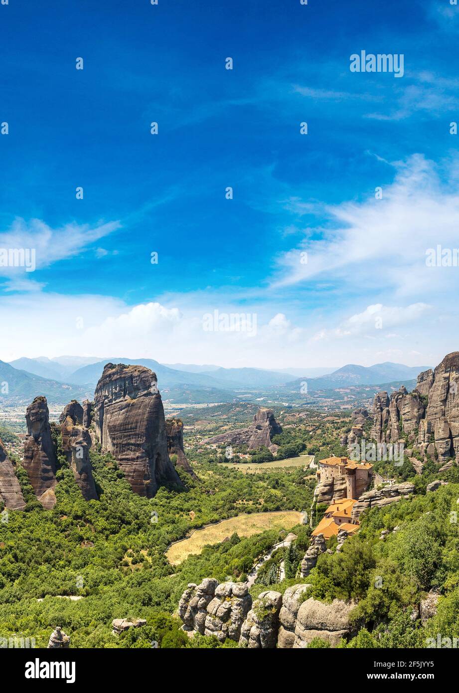 Monasteries on the top of rock in a summer day in Meteora, Greece Stock ...