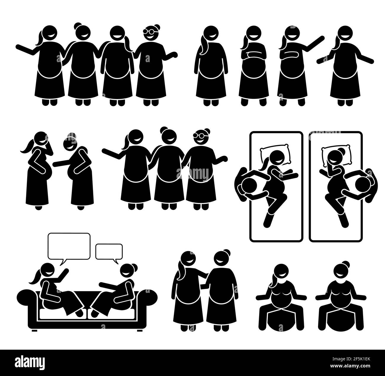 Pregnant mother group and friends together. Vector illustration stick