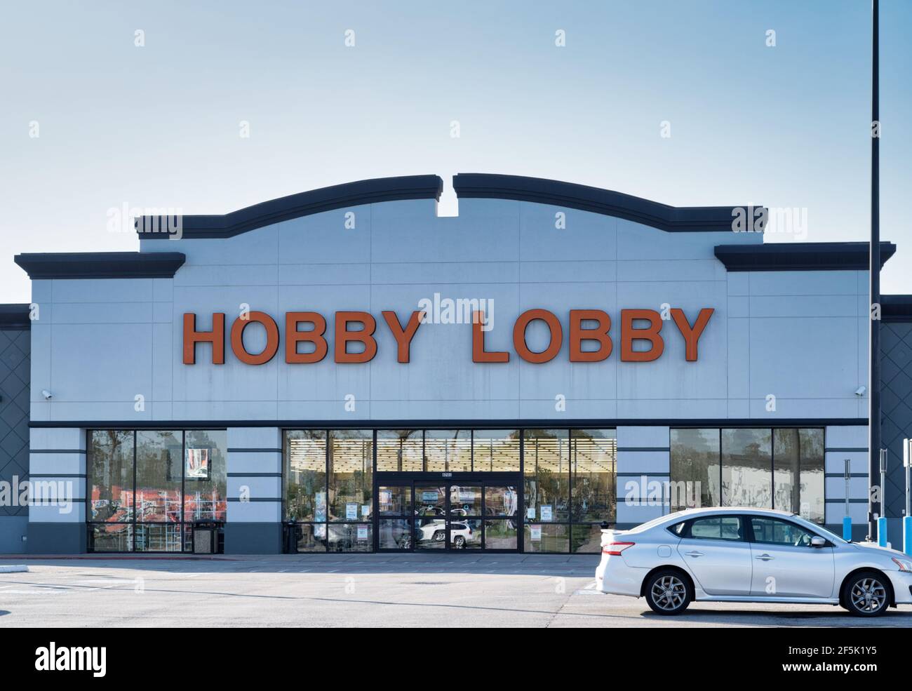 Houston, Texas USA 03-26-2021: Hobby Lobby storefront in Houston, TX. American arts and crafts store chain founded in 1972. Stock Photo