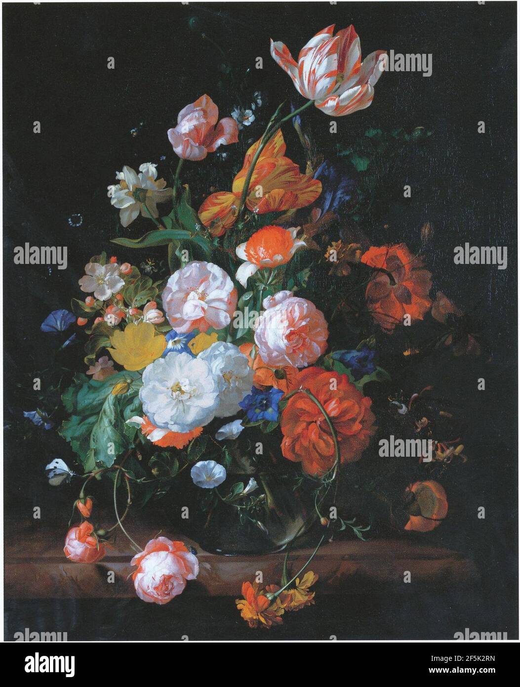 Rachel Ruysch Flowers in a glass vase on a marble slab formerly of