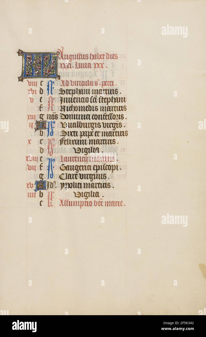 August Calendar Page. Unknown Stock Photo - Alamy