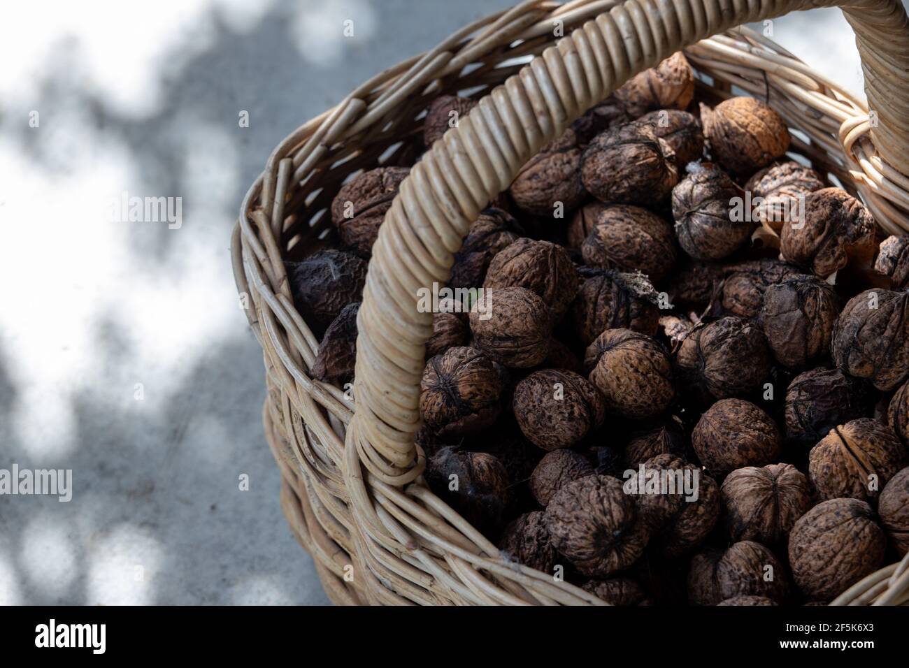 Walnuts in a basket Stock Photo