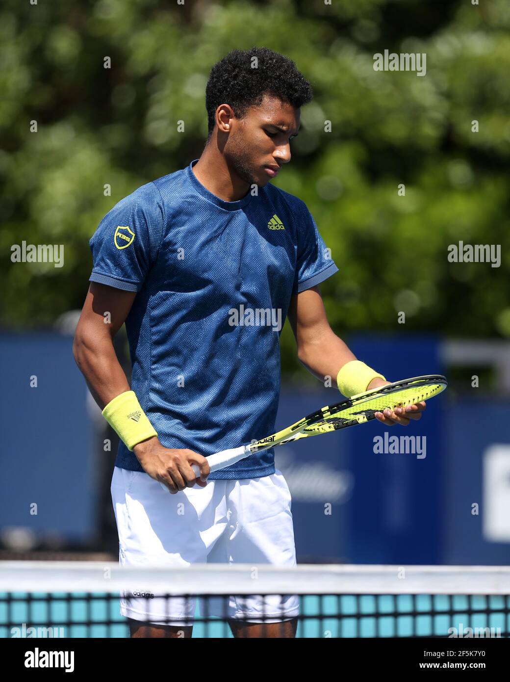 Miami Gardens Florida March 26 Felix Auger Aliassime Practices Prior To His Match On Day 5 Of The 2021 Miami Open On March 26 2021 In Miami Gardens Florida People Felix Auger Aliassime