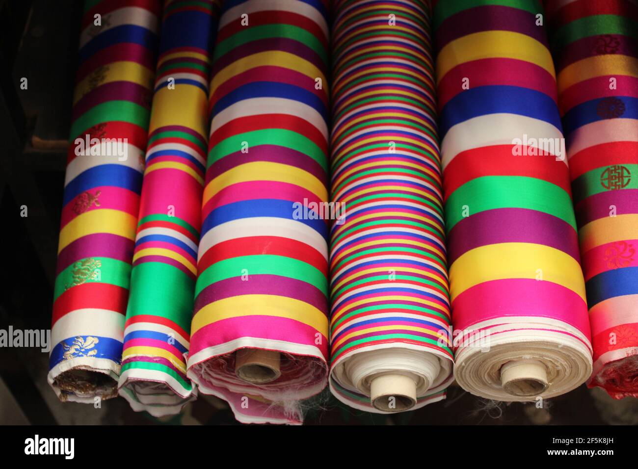 Colorful striped cloth used for making traditional Korean dresses Stock Photo