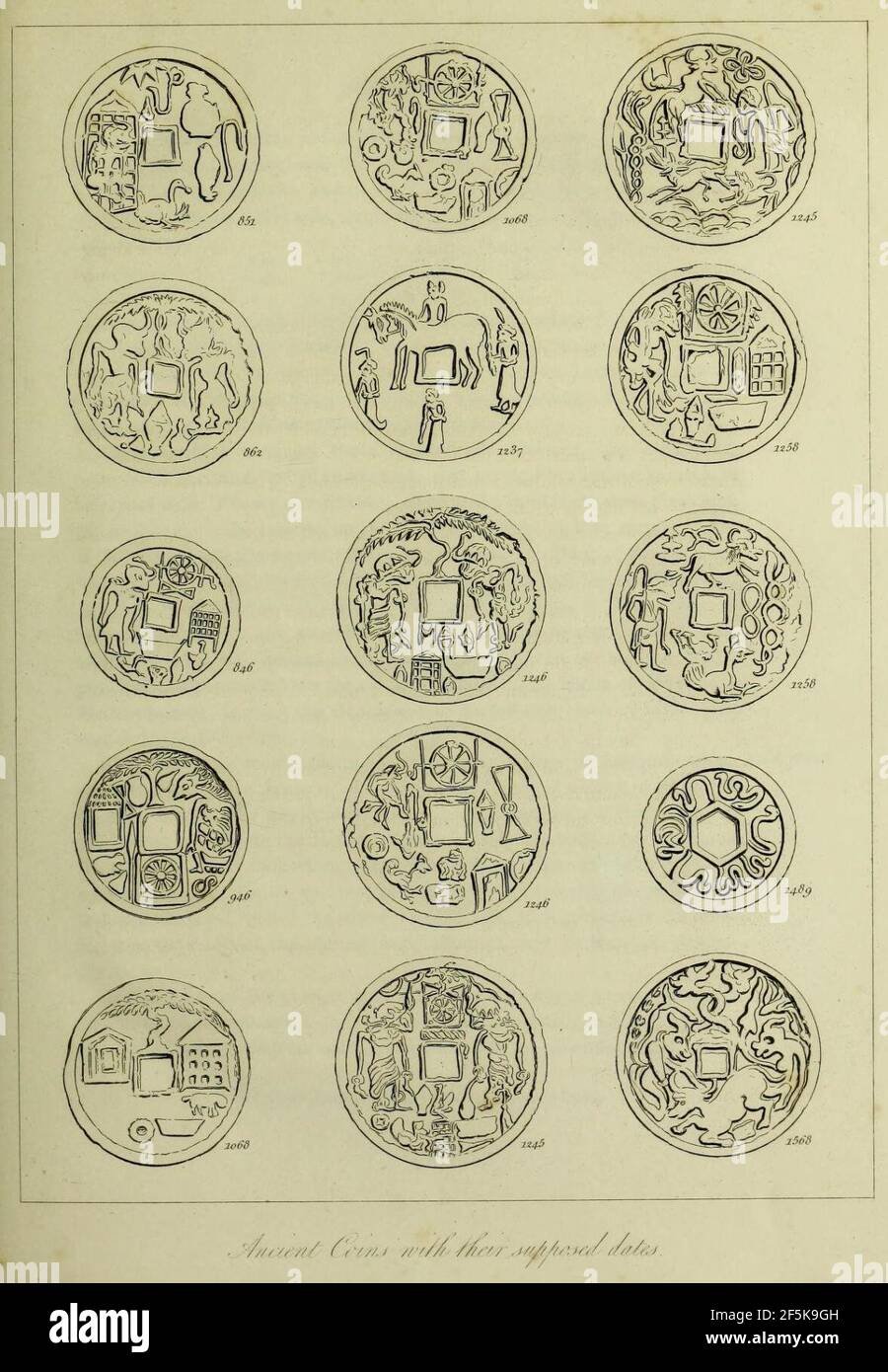 Raffles Ancient Coins with their supposed dates. Stock Photo