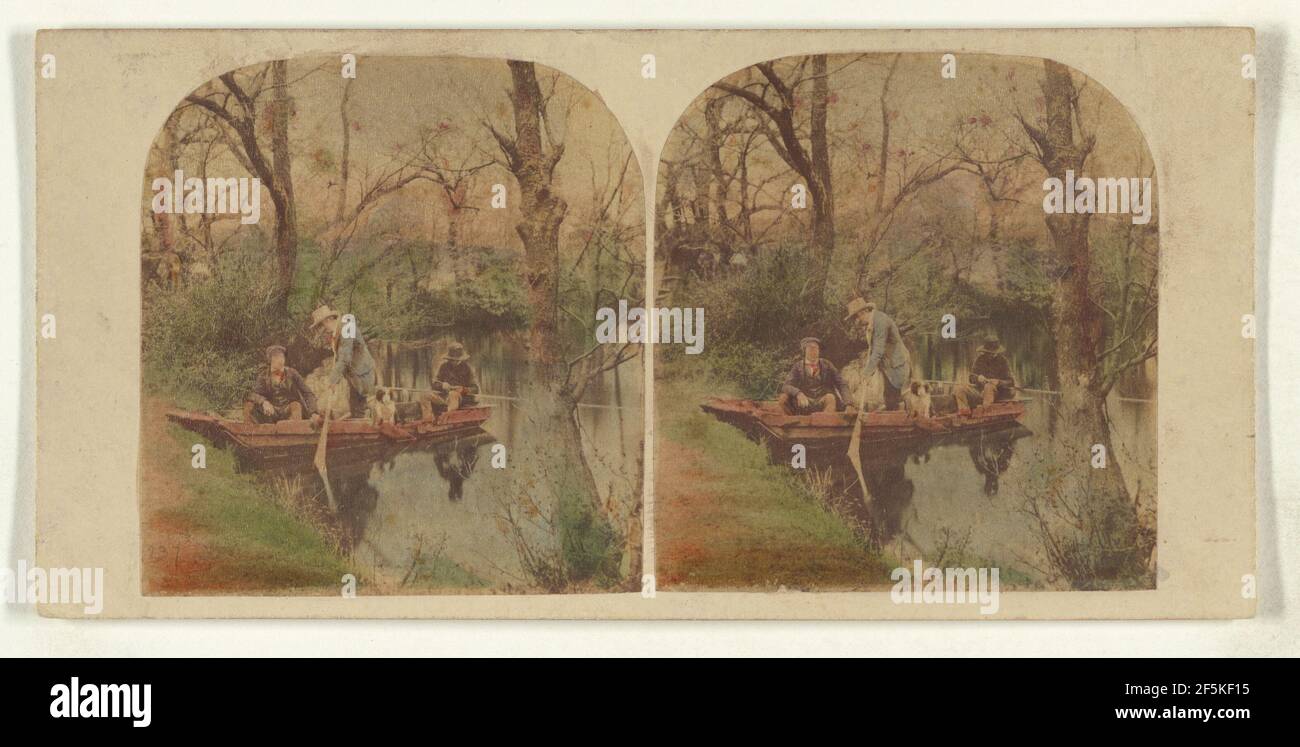 Three men in boat just casting off into river. William Grundy (English ...